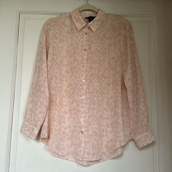 New Without Tag Pretty Pink Leopard Print Button Front Shirt By Rachel Zoe - Picture 1 of 6